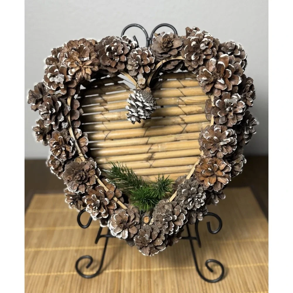 Rustic Heart‎ Shaped Pinecone Wreath natural Country Cabin Farmhouse Home Decor